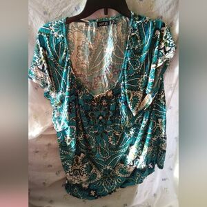 Apt. 9 Turquoise and White Patterned Blouse